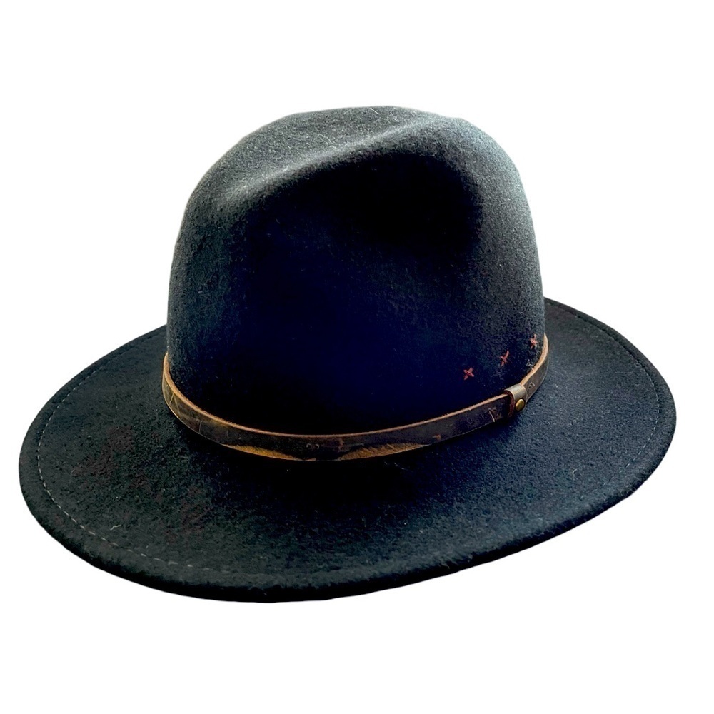 Anna & Ava Black 100% Wool Hat with Brown Leather